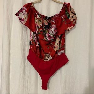 Missguided red off the shoulder silky bodysuit